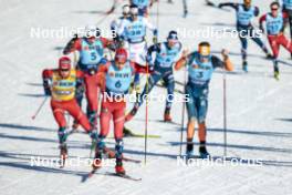 28.01.2024, Goms, Switzerland (SUI): Harald Oestberg Amundsen (NOR), Martin Loewstroem Nyenget (NOR), Andrew Musgrave (GBR), (l-r)  - FIS world cup cross-country, mass, Goms (SUI). www.nordicfocus.com. © Modica/NordicFocus. Every downloaded picture is fee-liable.