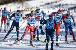 28.01.2024, Goms, Switzerland (SUI): Elia Barp (ITA), Mika Vermeulen (AUT), Jan Thomas Jenssen (NOR), (l-r)  - FIS world cup cross-country, mass, Goms (SUI). www.nordicfocus.com. © Modica/NordicFocus. Every downloaded picture is fee-liable.