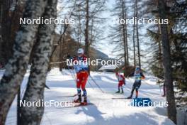 28.01.2024, Goms, Switzerland (SUI): Paal Golberg (NOR), Jan Thomas Jenssen (NOR), Lucas Boegl (GER), (l-r)  - FIS world cup cross-country, mass, Goms (SUI). www.nordicfocus.com. © Modica/NordicFocus. Every downloaded picture is fee-liable.