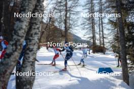 28.01.2024, Goms, Switzerland (SUI): Simen Hegstad Krueger (NOR), Elia Barp (ITA), Johan Haeggstroem (SWE), (l-r)  - FIS world cup cross-country, mass, Goms (SUI). www.nordicfocus.com. © Modica/NordicFocus. Every downloaded picture is fee-liable.