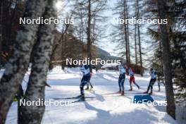 28.01.2024, Goms, Switzerland (SUI): Paolo Ventura (ITA), Hugo Lapalus (FRA), Simen Hegstad Krueger (NOR), Elia Barp (ITA), (l-r)  - FIS world cup cross-country, mass, Goms (SUI). www.nordicfocus.com. © Modica/NordicFocus. Every downloaded picture is fee-liable.