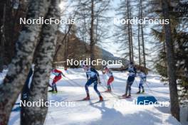 28.01.2024, Goms, Switzerland (SUI): Hugo Lapalus (FRA), Simen Hegstad Krueger (NOR), Elia Barp (ITA), Johan Haeggstroem (SWE), (l-r)  - FIS world cup cross-country, mass, Goms (SUI). www.nordicfocus.com. © Modica/NordicFocus. Every downloaded picture is fee-liable.