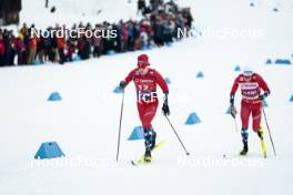 26.01.2024, Goms, Switzerland (SUI): Mattis Stenshagen (NOR), Martin Loewstroem Nyenget (NOR), (l-r)  - FIS world cup cross-country, mixed relay, Goms (SUI). www.nordicfocus.com. © Modica/NordicFocus. Every downloaded picture is fee-liable.