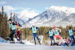 10.02.2024, Canmore, Canada (CAN): Harald Oestberg Amundsen (NOR), Anian Sossau (GER), Jules Chappaz (FRA), Elia Barp (ITA), Janik Riebli (SUI), Jack Young (USA), (l-r)  - FIS world cup cross-country, individual sprint, Canmore (CAN). www.nordicfocus.com. © Modica/NordicFocus. Every downloaded picture is fee-liable.