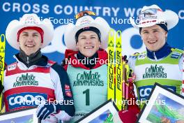 10.02.2024, Canmore, Canada (CAN): Erik Valnes (NOR), Johannes Hoesflot Klaebo (NOR), Edvin Anger (SWE), (l-r) - FIS world cup cross-country, individual sprint, Canmore (CAN). www.nordicfocus.com. © Modica/NordicFocus. Every downloaded picture is fee-liable.