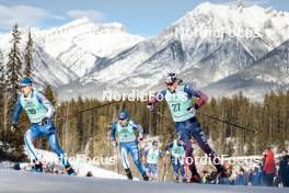 10.02.2024, Canmore, Canada (CAN): Niilo Moilanen (FIN), Lauri Vuorinen (FIN), Gus Schumacher (USA), (l-r)  - FIS world cup cross-country, individual sprint, Canmore (CAN). www.nordicfocus.com. © Modica/NordicFocus. Every downloaded picture is fee-liable.