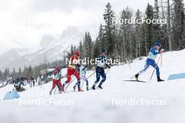 13.02.2024, Canmore, Canada (CAN): Haavard Solaas Taugboel (NOR), Harald Oestberg Amundsen (NOR), Calle Halfvarsson (SWE), Jules Chappaz (FRA), Lauri Vuorinen (FIN), (l-r)  - FIS world cup cross-country, individual sprint, Canmore (CAN). www.nordicfocus.com. © Modica/NordicFocus. Every downloaded picture is fee-liable.