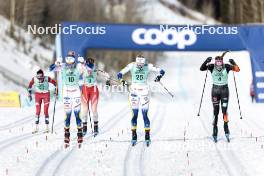 13.02.2024, Canmore, Canada (CAN): Emma Ribom (SWE), Maja Dahlqvist (SWE), Laura Gimmler (GER), (l-r)  - FIS world cup cross-country, individual sprint, Canmore (CAN). www.nordicfocus.com. © Modica/NordicFocus. Every downloaded picture is fee-liable.