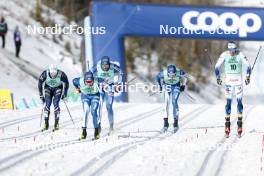 13.02.2024, Canmore, Canada (CAN): Lucas Chanavat (FRA), Lauri Vuorinen (FIN), Joni Maki (FIN), Niilo Moilanen (FIN), Calle Halfvarsson (SWE), (l-r)  - FIS world cup cross-country, individual sprint, Canmore (CAN). www.nordicfocus.com. © Modica/NordicFocus. Every downloaded picture is fee-liable.
