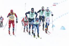13.02.2024, Canmore, Canada (CAN): Harald Oestberg Amundsen (NOR), Jules Chappaz (FRA), Lauri Vuorinen (FIN), Calle Halfvarsson (SWE), (l-r)  - FIS world cup cross-country, individual sprint, Canmore (CAN). www.nordicfocus.com. © Modica/NordicFocus. Every downloaded picture is fee-liable.