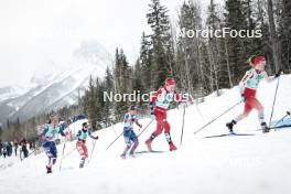 13.02.2024, Canmore, Canada (CAN): Rosie Brennan (USA), Barbora Antosova (CZE), Julia Kern (USA), Tiril Udnes Weng (NOR), Heidi Weng (NOR), (l-r)  - FIS world cup cross-country, individual sprint, Canmore (CAN). www.nordicfocus.com. © Modica/NordicFocus. Every downloaded picture is fee-liable.