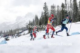 13.02.2024, Canmore, Canada (CAN): Haavard Solaas Taugboel (NOR), Harald Oestberg Amundsen (NOR), Jules Chappaz (FRA), (l-r)  - FIS world cup cross-country, individual sprint, Canmore (CAN). www.nordicfocus.com. © Modica/NordicFocus. Every downloaded picture is fee-liable.