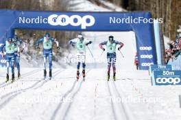13.02.2024, Canmore, Canada (CAN): Lauri Vuorinen (FIN), Joni Maki (FIN), Niilo Moilanen (FIN), Calle Halfvarsson (SWE), James Clinton Schoonmaker (USA), (l-r)  - FIS world cup cross-country, individual sprint, Canmore (CAN). www.nordicfocus.com. © Modica/NordicFocus. Every downloaded picture is fee-liable.