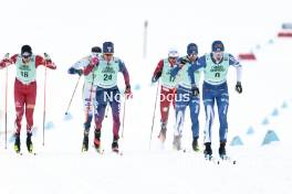 13.02.2024, Canmore, Canada (CAN): Zak Ketterson (USA), Joni Maki (FIN), Niilo Moilanen (FIN), (l-r)  - FIS world cup cross-country, individual sprint, Canmore (CAN). www.nordicfocus.com. © Modica/NordicFocus. Every downloaded picture is fee-liable.