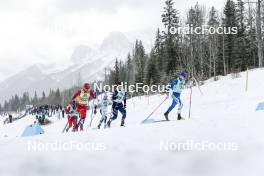 13.02.2024, Canmore, Canada (CAN): Harald Oestberg Amundsen (NOR), Calle Halfvarsson (SWE), Jules Chappaz (FRA), Lauri Vuorinen (FIN), (l-r)  - FIS world cup cross-country, individual sprint, Canmore (CAN). www.nordicfocus.com. © Modica/NordicFocus. Every downloaded picture is fee-liable.