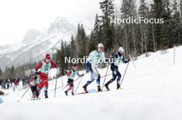 13.02.2024, Canmore, Canada (CAN): Mattis Stenshagen (NOR), Pierre Grall-Johnson (CAN), Marcus Grate (SWE), Lucas Chanavat (FRA), (l-r)  - FIS world cup cross-country, individual sprint, Canmore (CAN). www.nordicfocus.com. © Modica/NordicFocus. Every downloaded picture is fee-liable.