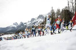 11.02.2024, Canmore, Canada (CAN): Francesco De Fabiani (ITA), Johan Haeggstroem (SWE), Calle Halfvarsson (SWE), Elia Barp (ITA), Antoine Cyr (CAN), Jules Lapierre (FRA), Didrik Toenseth (NOR), William Poromaa (SWE), (l-r)  - FIS world cup cross-country, mass, Canmore (CAN). www.nordicfocus.com. © Modica/NordicFocus. Every downloaded picture is fee-liable.