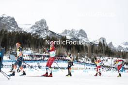 11.02.2024, Canmore, Canada (CAN): Andrew Musgrave (GBR), Simen Hegstad Krueger (NOR), Friedrich Moch (GER), Mika Vermeulen (AUT), Jens Burman (SWE), Perttu Hyvarinen (FIN), (l-r)  - FIS world cup cross-country, mass, Canmore (CAN). www.nordicfocus.com. © Modica/NordicFocus. Every downloaded picture is fee-liable.