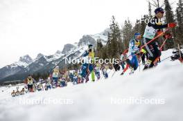 11.02.2024, Canmore, Canada (CAN): Leo Grandbois (CAN), Reid Goble (USA), Miha Simenc (SLO), Hunter Wonders (USA), Will Koch (USA), (l-r)  - FIS world cup cross-country, mass, Canmore (CAN). www.nordicfocus.com. © Modica/NordicFocus. Every downloaded picture is fee-liable.