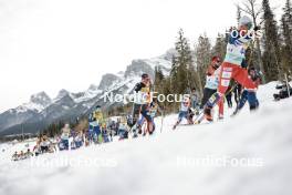 11.02.2024, Canmore, Canada (CAN): Adam Heale (CAN), Reid Goble (USA), Graham Houtsma (USA), Miha Simenc (SLO), Hunter Wonders (USA), Florian Knopf (GER), Samuel Gary Hendry (CAN), Michael Earnhart (USA), Olivier Leveille (CAN), (l-r)  - FIS world cup cross-country, mass, Canmore (CAN). www.nordicfocus.com. © Modica/NordicFocus. Every downloaded picture is fee-liable.