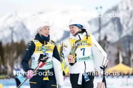 11.02.2024, Canmore, Canada (CAN): Frida Karlsson (SWE), Kerttu Niskanen (FIN), (l-r)  - FIS world cup cross-country, mass, Canmore (CAN). www.nordicfocus.com. © Modica/NordicFocus. Every downloaded picture is fee-liable.
