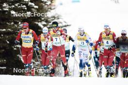 11.02.2024, Canmore, Canada (CAN): Harald Oestberg Amundsen (NOR), Mika Vermeulen (AUT), Johannes Hoesflot Klaebo (NOR), (l-r)  - FIS world cup cross-country, mass, Canmore (CAN). www.nordicfocus.com. © Modica/NordicFocus. Every downloaded picture is fee-liable.