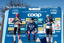 18.02.2024, Minneapolis, United States of America (USA): Harald Oestberg Amundsen (NOR), Gus Schumacher (USA), Paal Golberg (NOR), (l-r) - FIS world cup cross-country, 10km, Minneapolis (USA). www.nordicfocus.com. © Modica/NordicFocus. Every downloaded picture is fee-liable.