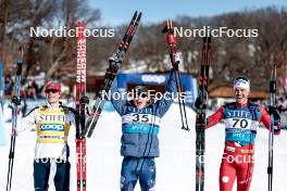18.02.2024, Minneapolis, United States of America (USA): Harald Oestberg Amundsen (NOR), Gus Schumacher (USA), Paal Golberg (NOR), (l-r)  - FIS world cup cross-country, 10km, Minneapolis (USA). www.nordicfocus.com. © Modica/NordicFocus. Every downloaded picture is fee-liable.