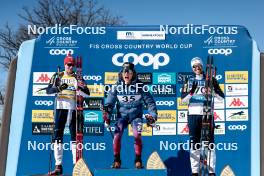 18.02.2024, Minneapolis, United States of America (USA): Harald Oestberg Amundsen (NOR), Gus Schumacher (USA), Paal Golberg (NOR), (l-r) - FIS world cup cross-country, 10km, Minneapolis (USA). www.nordicfocus.com. © Modica/NordicFocus. Every downloaded picture is fee-liable.