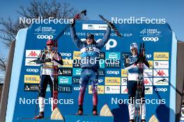18.02.2024, Minneapolis, United States of America (USA): Harald Oestberg Amundsen (NOR), Gus Schumacher (USA), Paal Golberg (NOR), (l-r)  - FIS world cup cross-country, 10km, Minneapolis (USA). www.nordicfocus.com. © Modica/NordicFocus. Every downloaded picture is fee-liable.