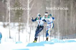 03.03.2024, Lahti, Finland (FIN): Lucas Chanavat (FRA), Johan Haeggstroem (SWE), (l-r)  - FIS world cup cross-country, individual sprint, Lahti (FIN). www.nordicfocus.com. © Modica/NordicFocus. Every downloaded picture is fee-liable.