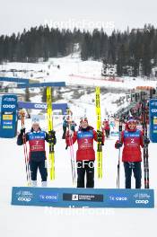 10.03.2024, Oslo, Norway (NOR): Martin Loewstroem Nyenget (NOR), Johannes Hoesflot Klaebo (NOR), Paal Golberg (NOR), (l-r) - FIS world cup cross-country, mass men, Oslo (NOR). www.nordicfocus.com. © Modica/NordicFocus. Every downloaded picture is fee-liable.