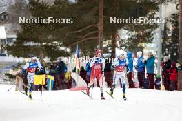 10.03.2024, Oslo, Norway (NOR): Johan Haeggstroem (SWE), Cyril Faehndrich (SUI), Fredrik Andersson (SWE), (l-r)  - FIS world cup cross-country, mass men, Oslo (NOR). www.nordicfocus.com. © Modica/NordicFocus. Every downloaded picture is fee-liable.