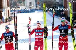 12.03.2024, Drammen, Norway (NOR): Haavard Solaas Taugboel (NOR), Johannes Hoesflot Klaebo (NOR), Even Northug (NOR), (l-r)  - FIS world cup cross-country, individual sprint, Drammen (NOR). www.nordicfocus.com. © Modica/NordicFocus. Every downloaded picture is fee-liable.