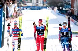 12.03.2024, Drammen, Norway (NOR): Linn Svahn (SWE), Kristine Stavaas Skistad (NOR), Rosie Brennan (USA), (l-r)  - FIS world cup cross-country, individual sprint, Drammen (NOR). www.nordicfocus.com. © Modica/NordicFocus. Every downloaded picture is fee-liable.