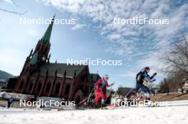 12.03.2024, Drammen, Norway (NOR): Julie Myhre (NOR), Lena Quintin (FRA), (l-r)  - FIS world cup cross-country, individual sprint, Drammen (NOR). www.nordicfocus.com. © Modica/NordicFocus. Every downloaded picture is fee-liable.