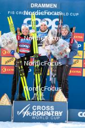 12.03.2024, Drammen, Norway (NOR): Linn Svahn (SWE), Kristine Stavaas Skistad (NOR), Rosie Brennan (USA), (l-r) - FIS world cup cross-country, individual sprint, Drammen (NOR). www.nordicfocus.com. © Modica/NordicFocus. Every downloaded picture is fee-liable.