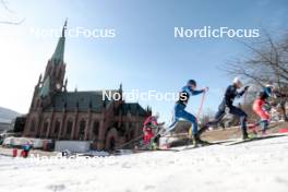 12.03.2024, Drammen, Norway (NOR): Sivert Wiig (NOR), Lauri Vuorinen (FIN), Lucas Chanavat (FRA), (l-r)  - FIS world cup cross-country, individual sprint, Drammen (NOR). www.nordicfocus.com. © Modica/NordicFocus. Every downloaded picture is fee-liable.