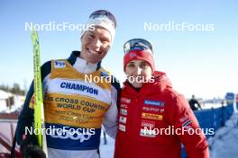 15.03.2024, Falun, Sweden (SWE): Martin Loewstroem Nyenget (NOR) with the skimen of Team Norway Valnetina Vuerich (ITA) - FIS world cup cross-country, cups, Falun (SWE). www.nordicfocus.com. © Modica/NordicFocus. Every downloaded picture is fee-liable.