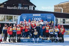 15.03.2024, Falun, Sweden (SWE): Erik Valnes (NOR) celebrating with Norwegian Team the Team Cup - FIS world cup cross-country, cups, Falun (SWE). www.nordicfocus.com. © Modica/NordicFocus. Every downloaded picture is fee-liable.