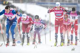 15.03.2024, Falun, Sweden (SWE): Gus Schumacher (USA), Erik Valnes (NOR), Ilan Pittier (SUI), (l-r)  - FIS world cup cross-country, individual sprint, Falun (SWE). www.nordicfocus.com. © Modica/NordicFocus. Every downloaded picture is fee-liable.