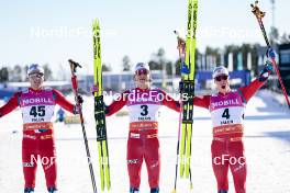 17.03.2024, Falun, Sweden (SWE): Gjoeran Tefre (NOR), Johannes Hoesflot Klaebo (NOR), Martin Loewstroem Nyenget (NOR), (l-r) - FIS world cup cross-country, mass, Falun (SWE). www.nordicfocus.com. © Modica/NordicFocus. Every downloaded picture is fee-liable.
