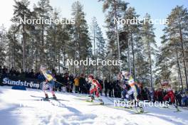 17.03.2024, Falun, Sweden (SWE): Jessie Diggins (USA), Heidi Weng (NOR), Frida Karlsson (SWE), Astrid Oeyre Slind (NOR), (l-r)  - FIS world cup cross-country, mass, Falun (SWE). www.nordicfocus.com. © Modica/NordicFocus. Every downloaded picture is fee-liable.