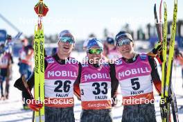 17.03.2024, Falun, Sweden (SWE): Florian Notz (GER), Lucas Boegl (GER), Friedrich Moch (GER), (l-r)  - FIS world cup cross-country, mass, Falun (SWE). www.nordicfocus.com. © Modica/NordicFocus. Every downloaded picture is fee-liable.