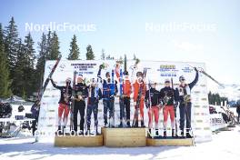 23.03.2024, Meribel, France (FRA): Mens podium, cross country, Jules Lapierre (FRA), Richard Jouve (FRA), (l-r) - French Championships cross-country, relay, Meribel (FRA). www.nordicfocus.com. © Thibaut/NordicFocus. Every downloaded picture is fee-liable.