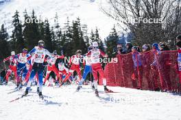 23.03.2024, Meribel, France (FRA): Zacharie Bourdin (FRA), Valentin Berna (FRA), Gaspard Cottaz (FRA), (l-r)  - French Championships cross-country, relay, Meribel (FRA). www.nordicfocus.com. © Thibaut/NordicFocus. Every downloaded picture is fee-liable.