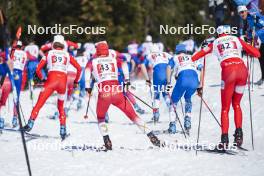 23.03.2024, Meribel, France (FRA): Pablo Sanchez (FRA), Mallory Moreau (FRA), Romain Mathieu (FRA), (l-r)  - French Championships cross-country, relay, Meribel (FRA). www.nordicfocus.com. © Thibaut/NordicFocus. Every downloaded picture is fee-liable.