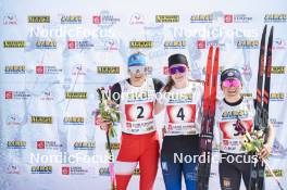 22.03.2024, Meribel, France (FRA): Lili Fehr (FRA), Leonie Berna (FRA), Celia Ariey-Bonnet (FRA), (l-r) - French Championships cross-country, sprint, Meribel (FRA). www.nordicfocus.com. © Thibaut/NordicFocus. Every downloaded picture is fee-liable.