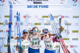 22.03.2024, Meribel, France (FRA): Ariane Pignot (FRA), Manon Favre Bonvin (FRA), Margot Tirloy (FRA), (l-r) - French Championships cross-country, sprint, Meribel (FRA). www.nordicfocus.com. © Thibaut/NordicFocus. Every downloaded picture is fee-liable.