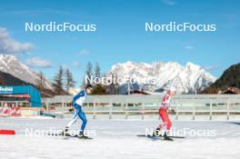 03.02.2024, Seefeld, Austria (AUT): Eero Hirvonen (FIN), Lukas Greiderer (AUT), (l-r)  - FIS world cup nordic combined men, individual gundersen HS109/10km, Seefeld (AUT). www.nordicfocus.com. © Modica/NordicFocus. Every downloaded picture is fee-liable.